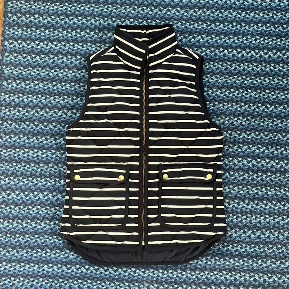 J. Crew Navy and White Striped Quilted Vest